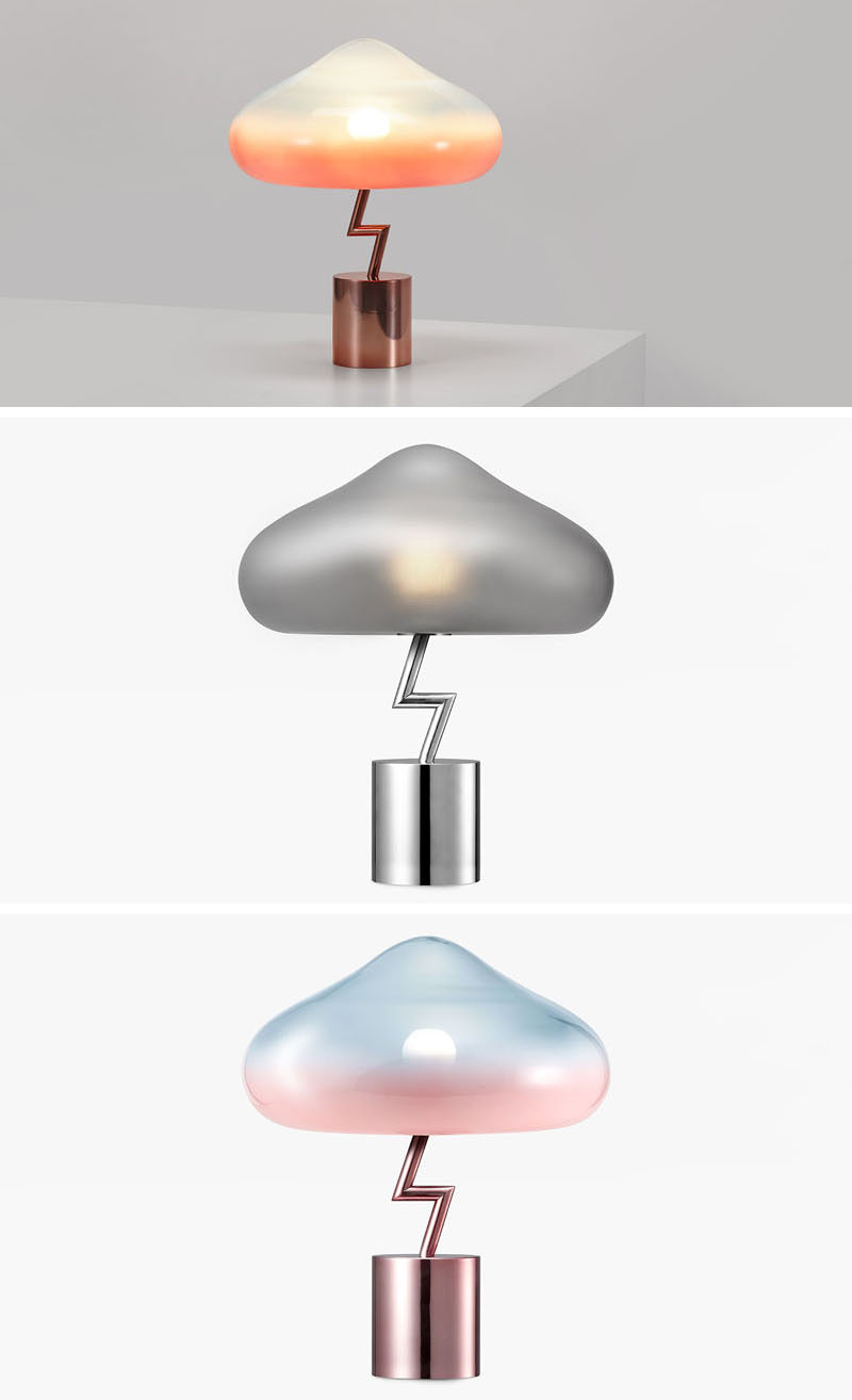 Korean designer Jiyoun Kim has launched his latest design named the Lightning Lamp, a collection of modern table lamps that has a glass cloud with a stainless steel lightning bolt. #ModernLighting #Design #TableLamp #Lighting