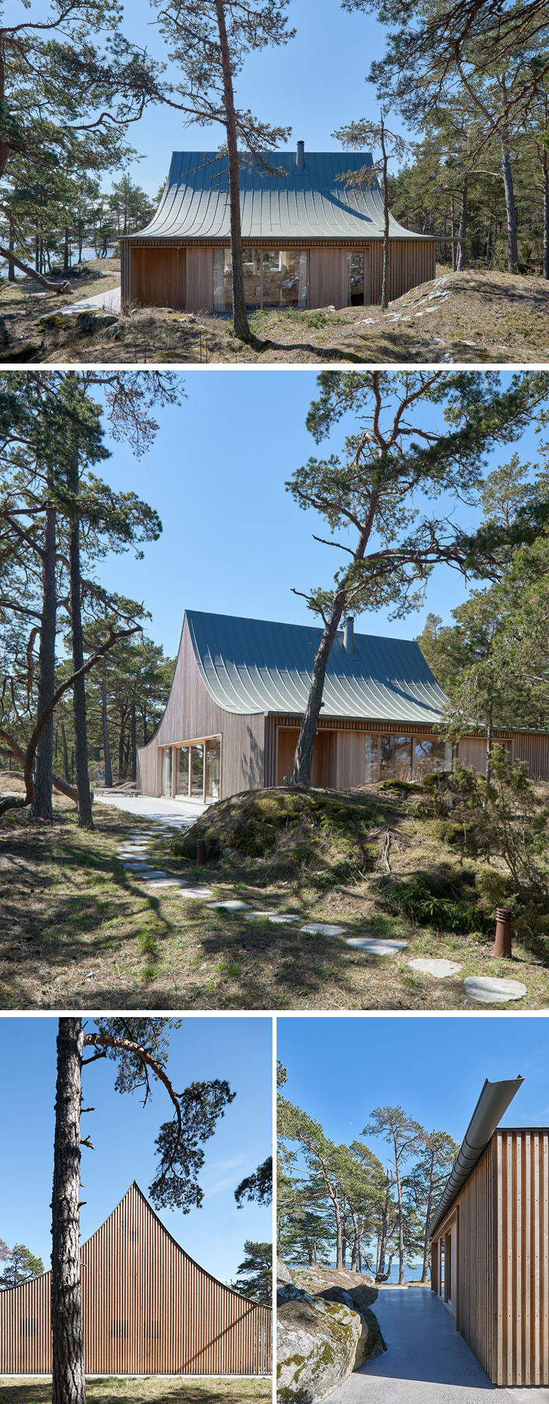 Tham & Videgård Arkitekter have designed a tent-like house on an island in Stockholm's outer archipelago, for a family that wanted a maintenance free vacation home with one level and social space both inside and outside. #Architecture #ScandinavianArchitecture #ModernArchitecture #ModernHouse