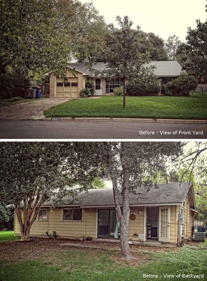 BEFORE PHOTOS - co(X)ist Studio have designed the remodel of an original 1962 ranch-style house in South Austin, Texas, and as part of the renovation, they have created an addition that splits the rectangular house at to create a 'Y'. #FloorPlan #ModernHouseDesign #Architecture