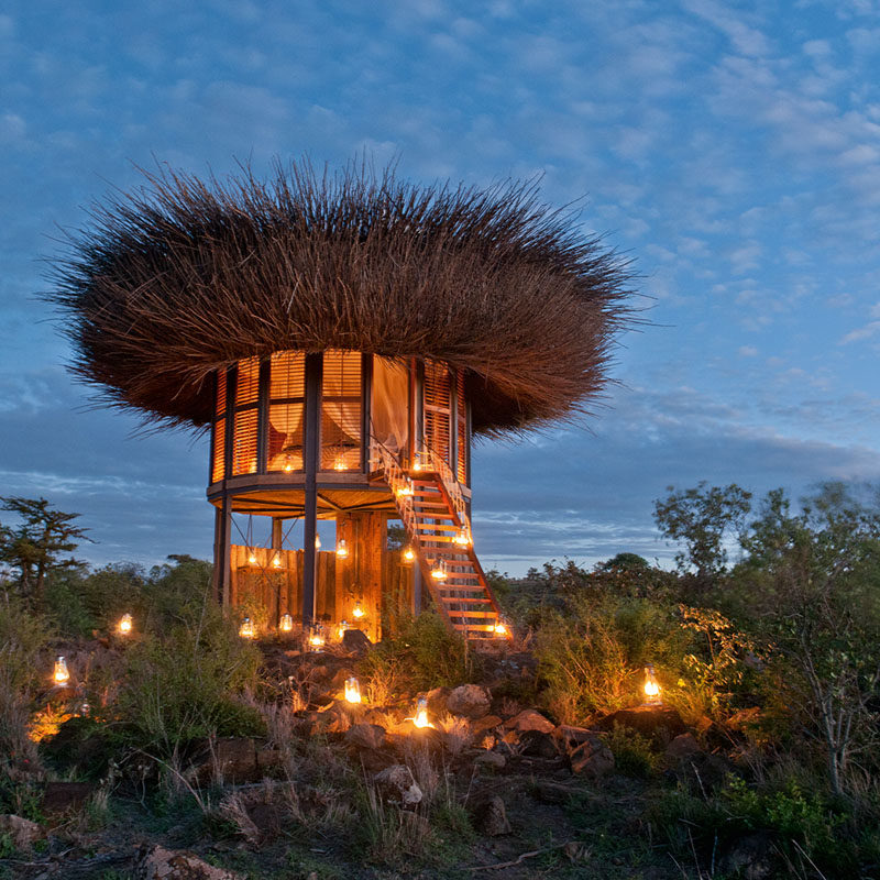 Guests can sleep inside this one-of-a-kind Bird Nest Villa at Segera Retreat in Kenya. #Travel #Hotel #Kenya #Architecture