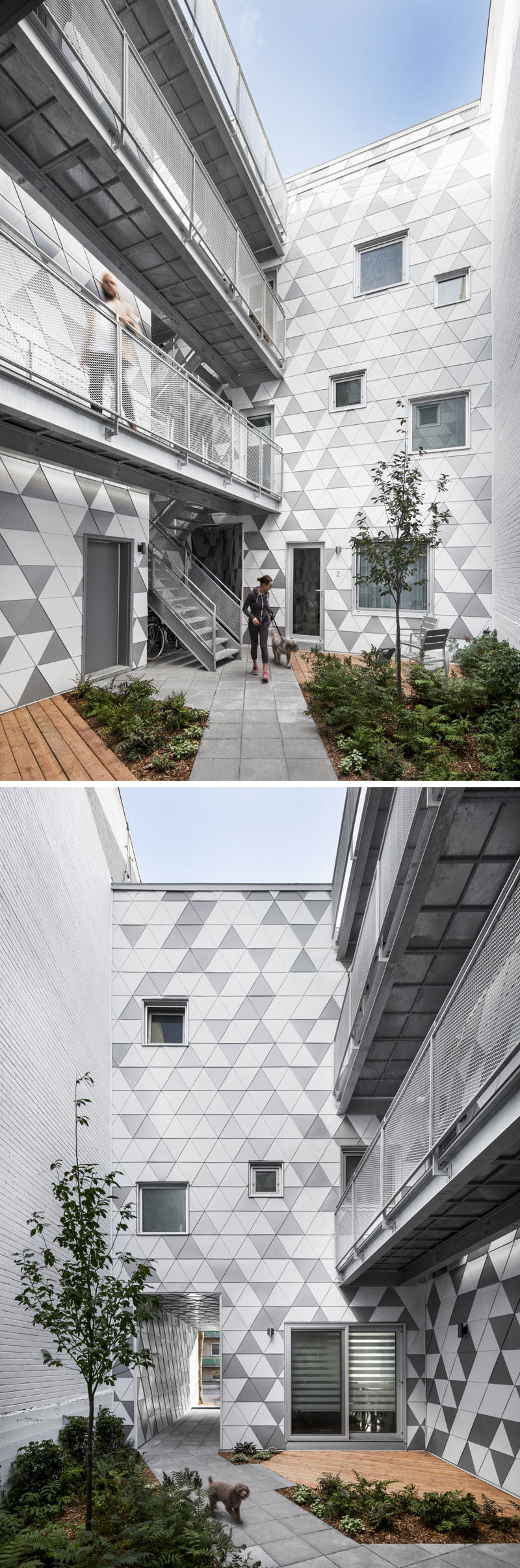 ADHOC architectes have designed a small, brick residential building in Montreal, Canada, that has geometric entryway and is inspired by a Geode. #Architecture #BuildingDesign