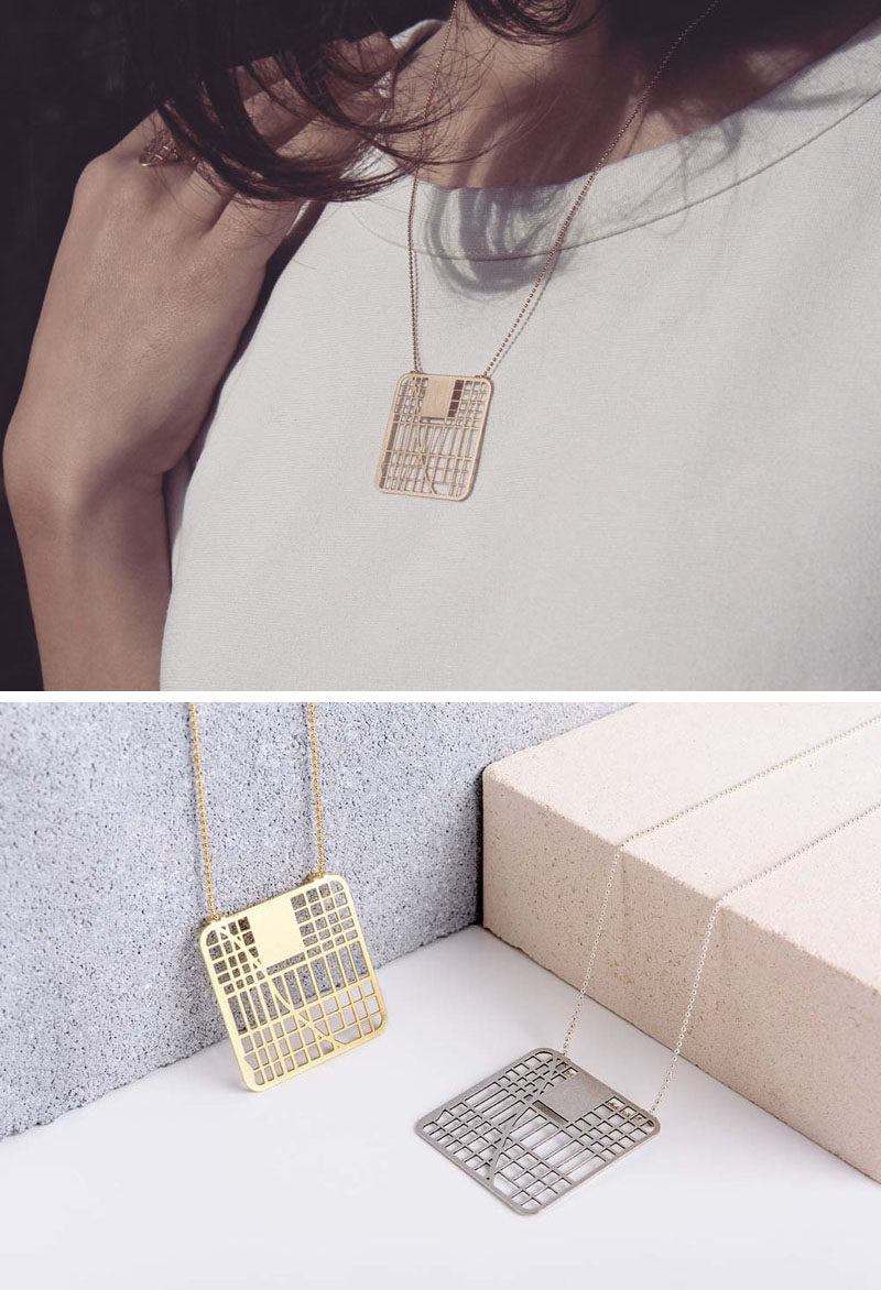 Industrial designer and jeweler Talia of TaliaSari, has created a line of jewelry that includes necklaces, rings and brooches, that are inspired by city maps. #ModernJewelry #ModernJewellery #Style #Design #Fashion