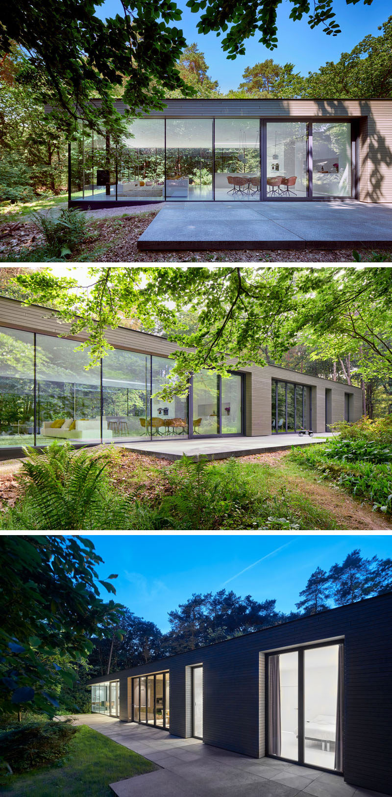 This modern villa has multiple doors that open the interior up to the deck and garden outside. #Architecture #HouseDesign #Deck #Doors