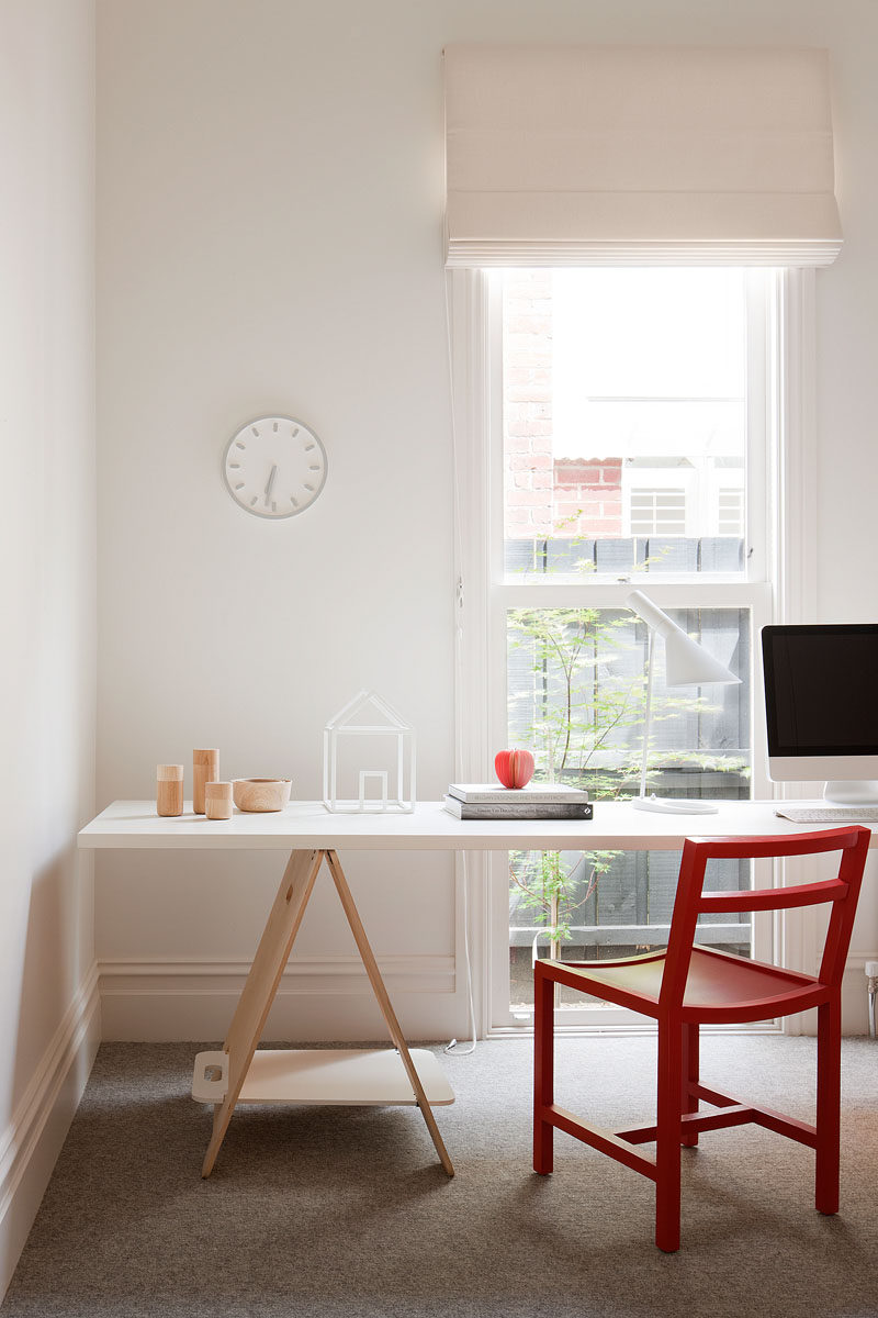 This modern study has been designed to have the desk sit in front of the windows to take advantage of the light. #ModernStudy #Study #Office #InteriorDesign