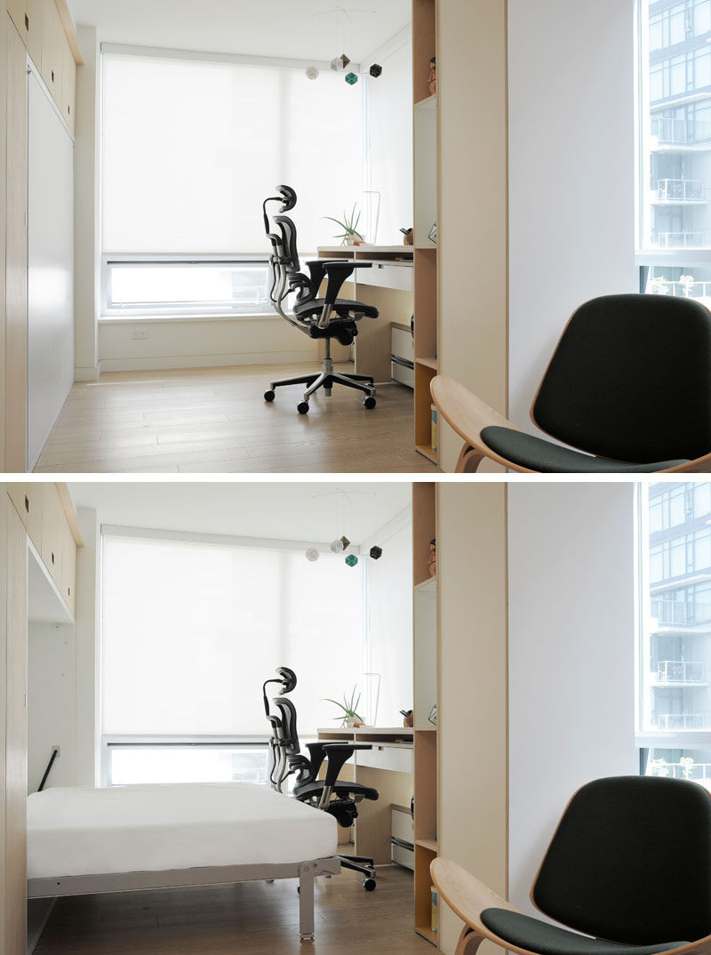 This small sunroom in an apartment is a home office most of the time, however it can also be transformed into a guest room. #GuestRoom #HomeOffice #SunRoom