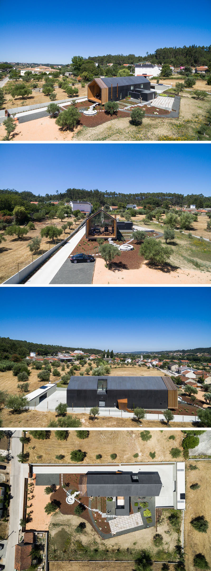 Filipe Saraiva Arquitectos have designed a modern family house that sits on a slightly sloped piece of farmland in Melroeira - Ourém, Portugal. #Architecture #ModernFamilyHouse #ModernHouse