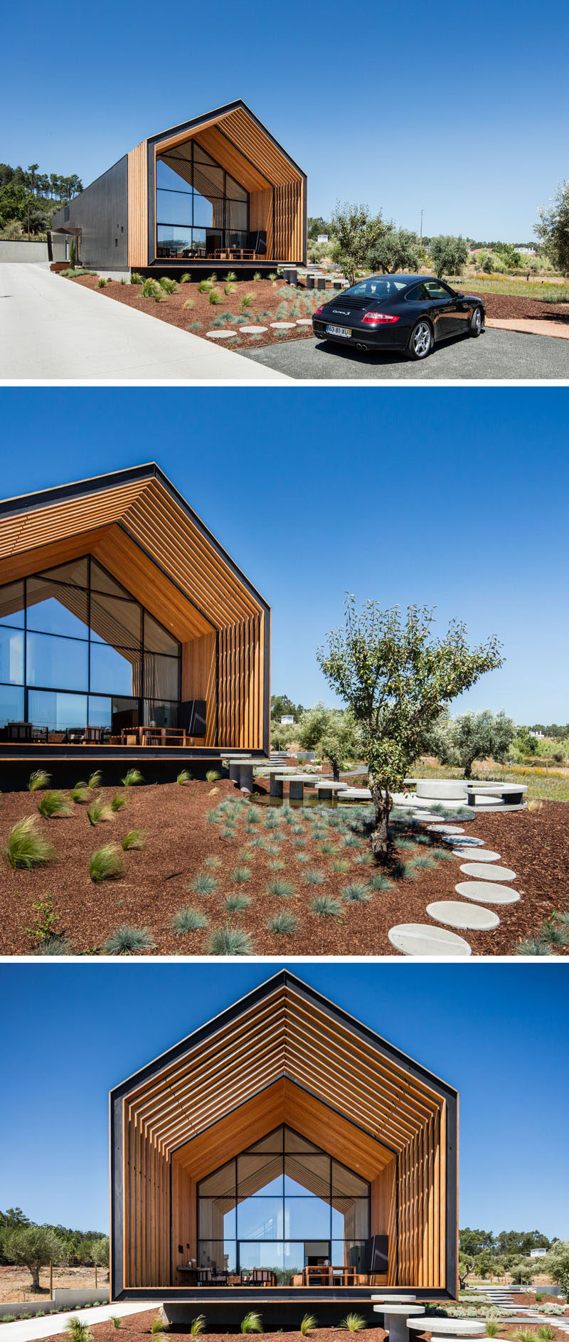 Filipe Saraiva Arquitectos have designed a modern family house that sits on a slightly sloped piece of farmland in Melroeira - Ourém, Portugal. #Architecture #ModernFamilyHouse #ModernHouse