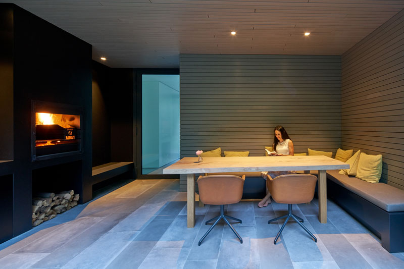 Modern House Dining Room Fireplace Bench 061017 1150 05 Contemporist