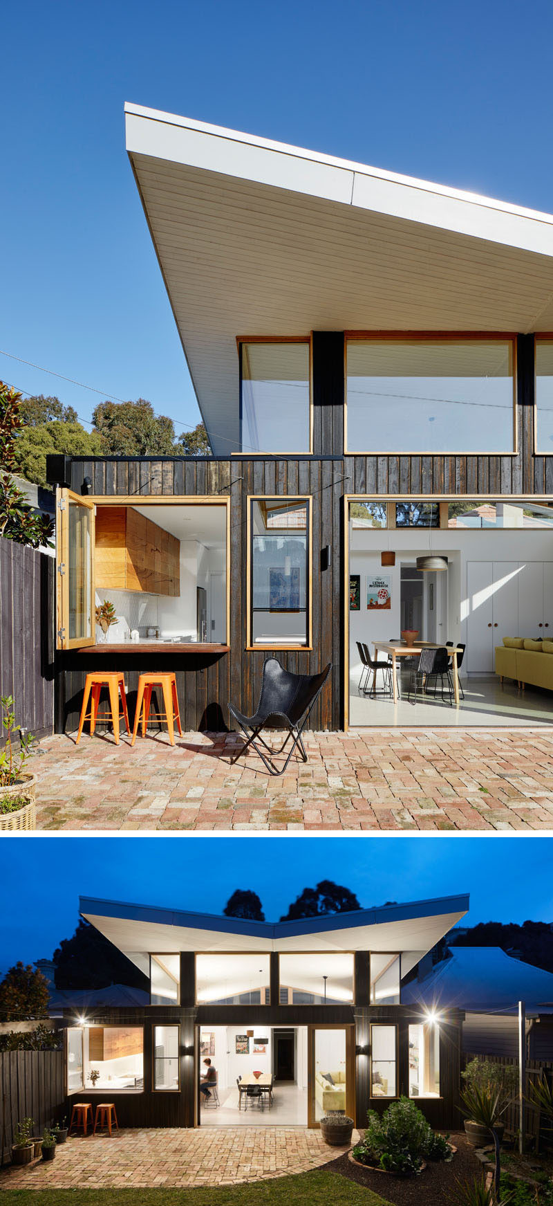 Ben Callery Architects worked together with builder Truewood Construction to design and complete a modern extension on a house in Melbourne, Australia, whose owners wanted to open up the back of the house to take advantage of the sun. #ModernHouseExtension #Roof #ModernRoof #Architecture