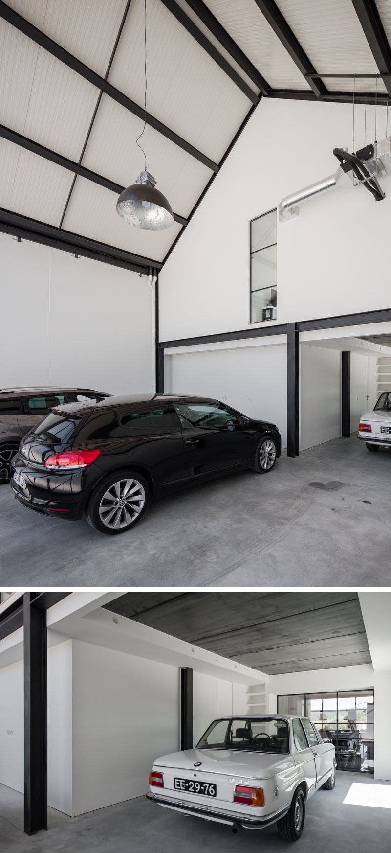 This modern house has a large garage with a hitch ceiling and enough room for four cars. #Garage #Architecture #ModernHouse