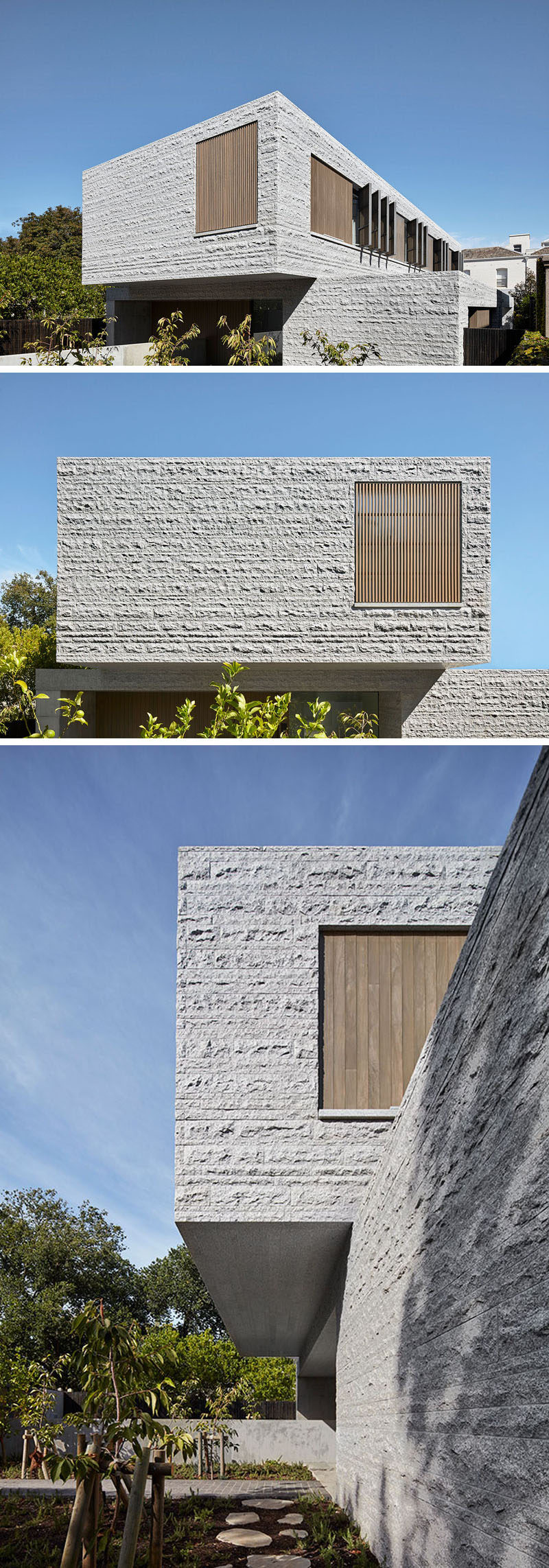 b.e architecture have recently completed a new three-storey house in Melbourne, Australia, that features 260 tons of granite which make up the building’s skin. #ModernArchitecture #GraniteFacade #ModernHouse