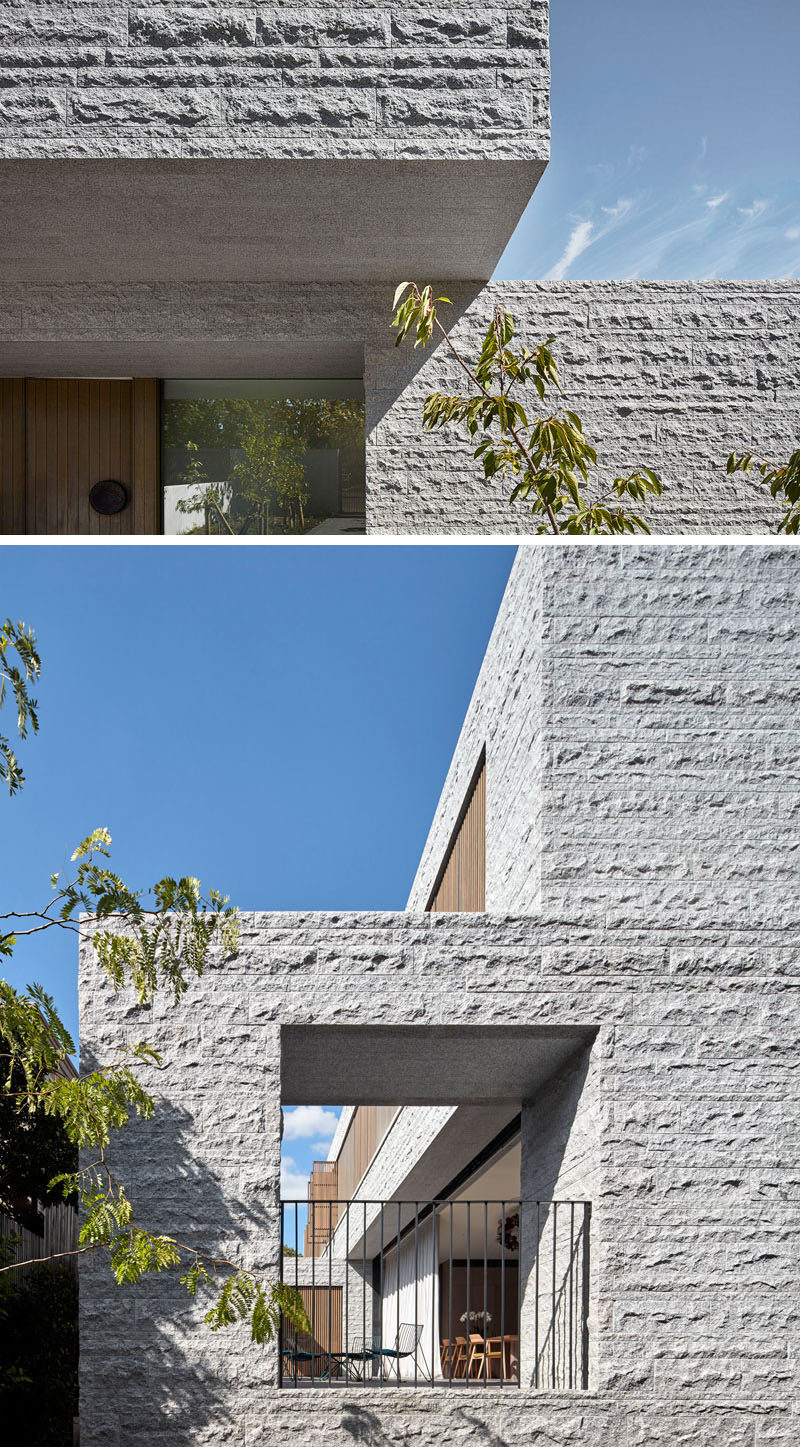 The granite on the exterior of this modern house has a split-faced finish that allows the home to have a textured when viewed from the outside. #Granite #SplitFacedGranite #GraniteHouse #ModernHouse