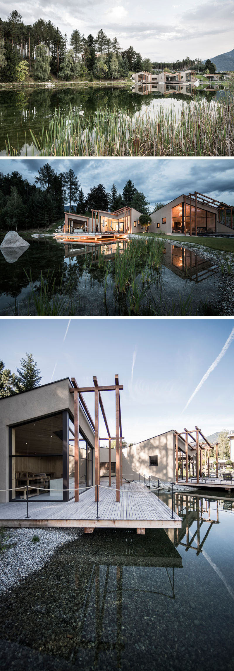Hotel Seehof, a family-run hotel in Italy that sits next to a small natural lake, has been given a fresh and modern update by noa* – network of architecture. #ModernHotel #Italy #Vacation #ModernArchitecture