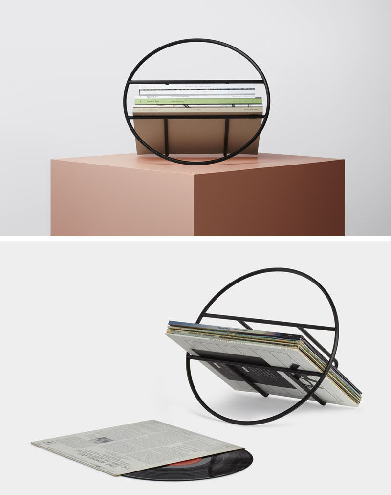 Umbra Studio have designed 'Hoop', a minimalist magazine rack that can also hold up to 24 records. #Storage #HomeDecor #MagazineRack
