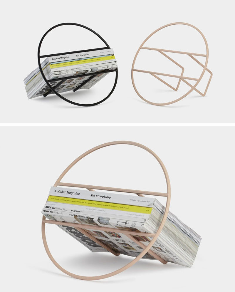 Umbra Studio have designed 'Hoop', a minimalist magazine rack that can also hold up to 24 records. #Storage #HomeDecor #MagazineRack