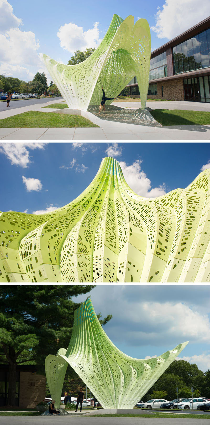 Marc Fornes / THEVERYMANY have recently completed their latest sculptural design HYPARBOLE, that sits at the entrance to Rhode Island College’s Fine Arts Center. #ModernArt #ModernSculpture #Sculpture #PublicArt