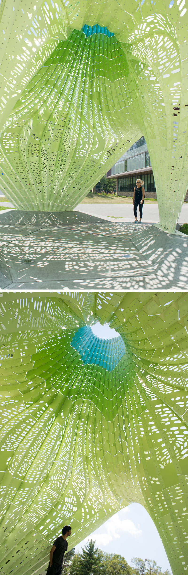 Marc Fornes / THEVERYMANY have recently completed their latest sculptural design HYPARBOLE, that sits at the entrance to Rhode Island College’s Fine Arts Center. #ModernArt #ModernSculpture #Sculpture #PublicArt