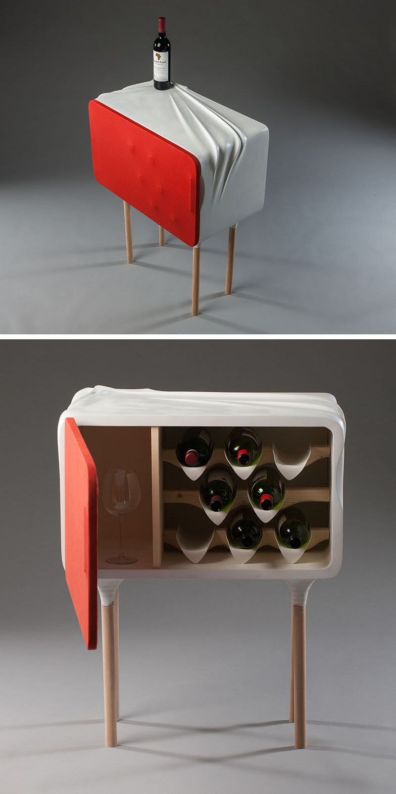 Berlin-based designer Santiago Rubio has created a modern and mini wine cabinet that can hold 8 bottles of wine and 6 glasses. #WineStorage #WineCabinet #Wine #Design #Furniture