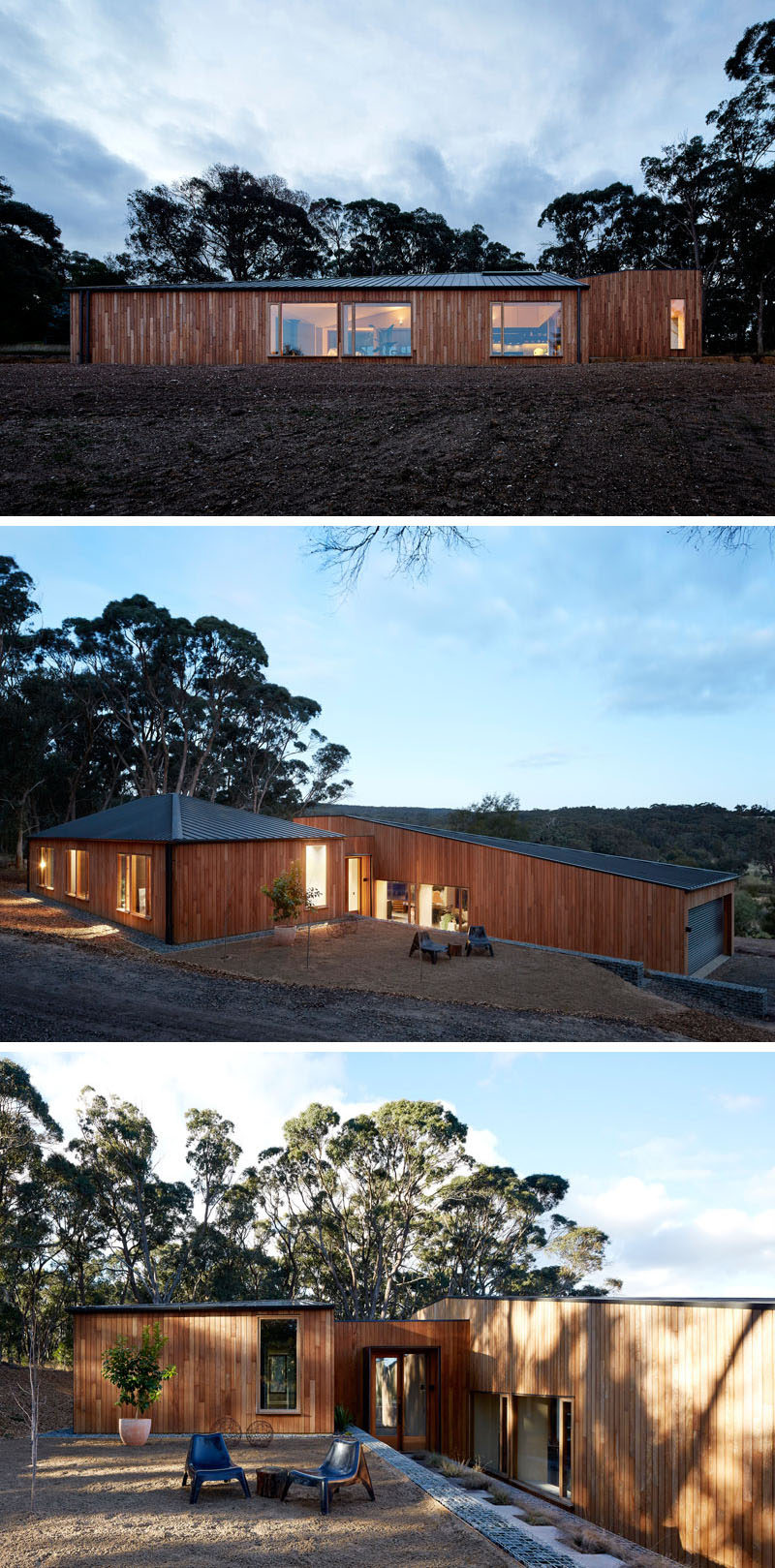 Moloney Architects have recently completed a new modern wood home in Invermay, Australia, that's named the 'Two Halves House', as the house is split with the social areas in one half and the sleeping areas in the other. #ModernHouse #ModernArchitecture