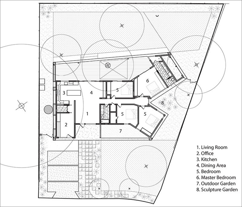 co(X)ist Studio have designed the remodel of an original 1962 ranch-style house in South Austin, Texas, and as part of the renovation, they have created an addition that splits the rectangular house at to create a 'Y'. #FloorPlan #ModernHouseDesign #Architecture