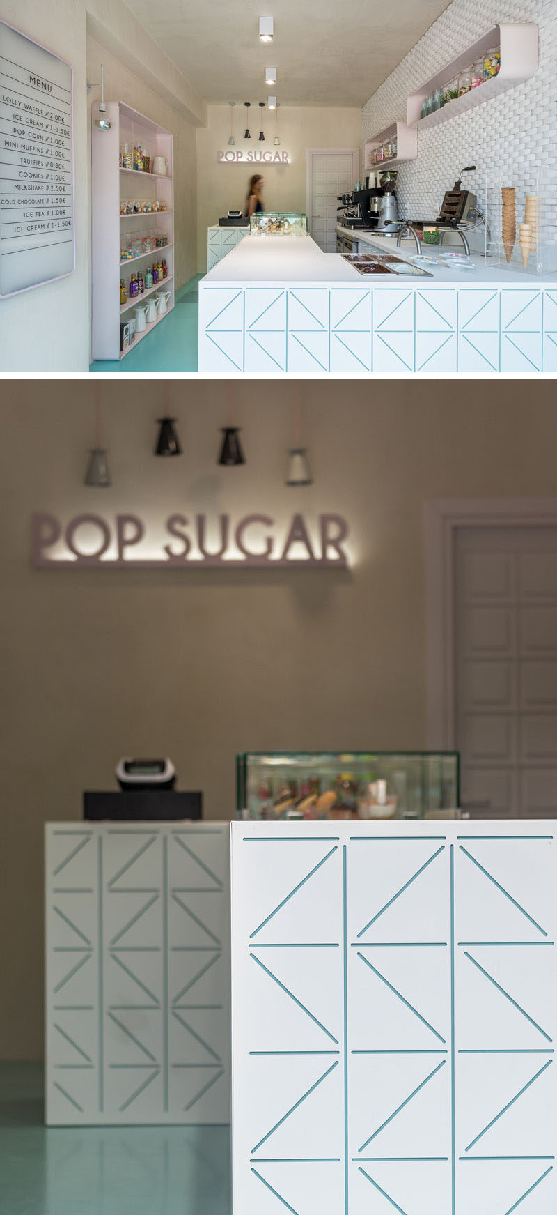 NORMLESS Architecture Studio have recently completed the design of Pop Sugar, a tiny sweet shop in the seaside village of Stavros in Greece. #SweetStore #InteriorDesign #RetailDesign