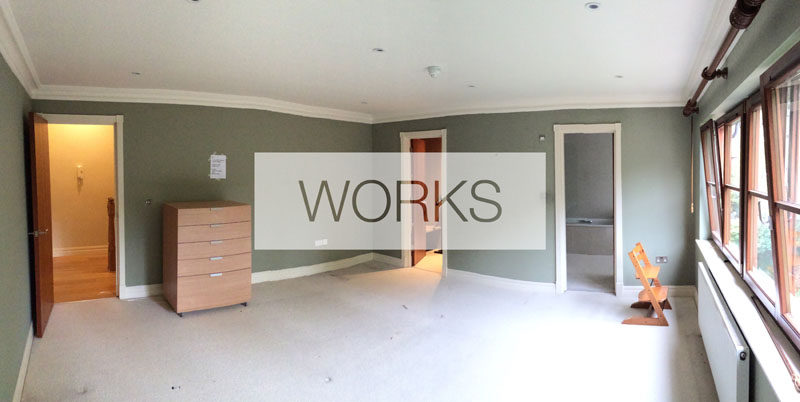 Before Photo - This oversized master bedroom had a small ensuite bathroom and a small dressing room and was renovated to include a large and luxurious bathroom, and a spacious walk-in closet. #BedroomDesign