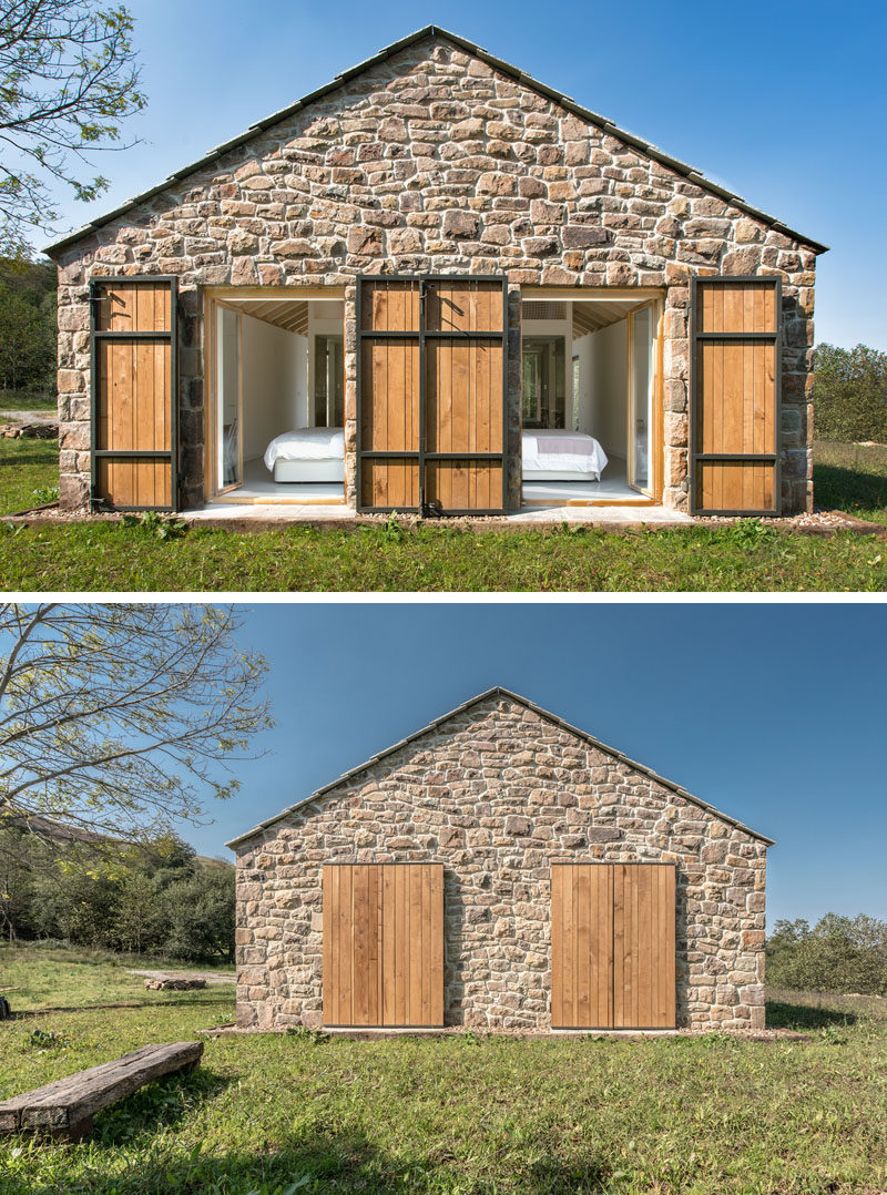 Both bedrooms also open up to the grassy area at the end of this contemporary stone cottage, and due to the position of the cottage, they receive the bright morning light.