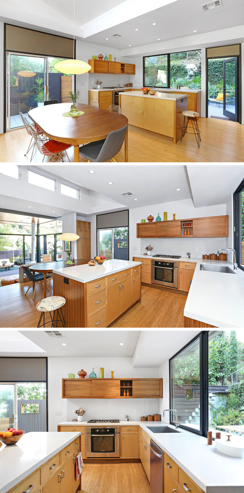 In this contemporary kitchen, simple wood cabinetry is topped with a light colored countertop. #WoodKitchen #KitchenDesign