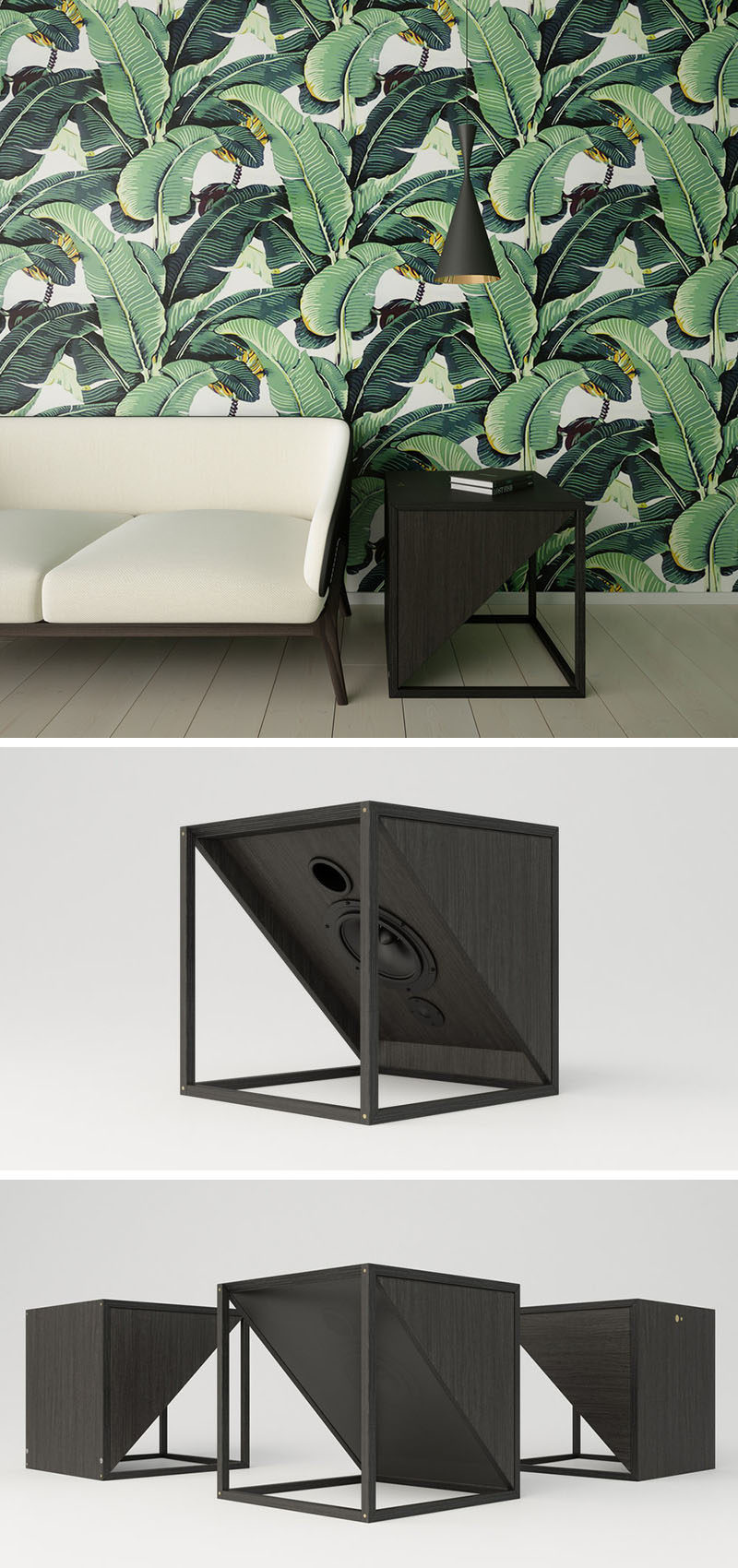 Design studio JLA, have created a minimalist side table that doesn't just create a place to place your book or table lamp, it's also your home or office sound system. #SideTable #WirelessSpeakers #FurnitureDesign