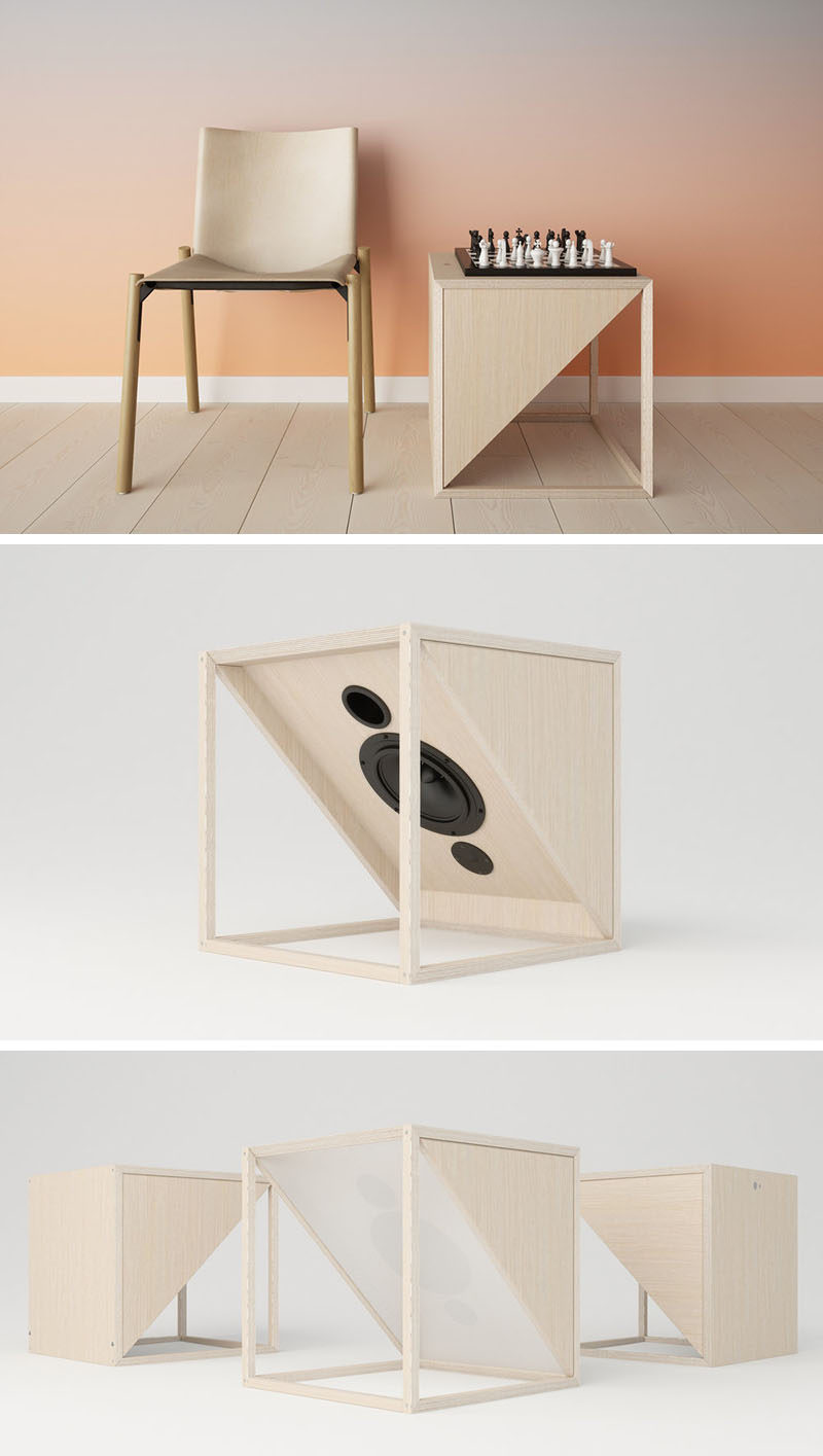 Design studio JLA, have created a minimalist side table that doesn't just create a place to place your book or table lamp, it's also your home or office sound system. #SideTable #WirelessSpeakers #FurnitureDesign