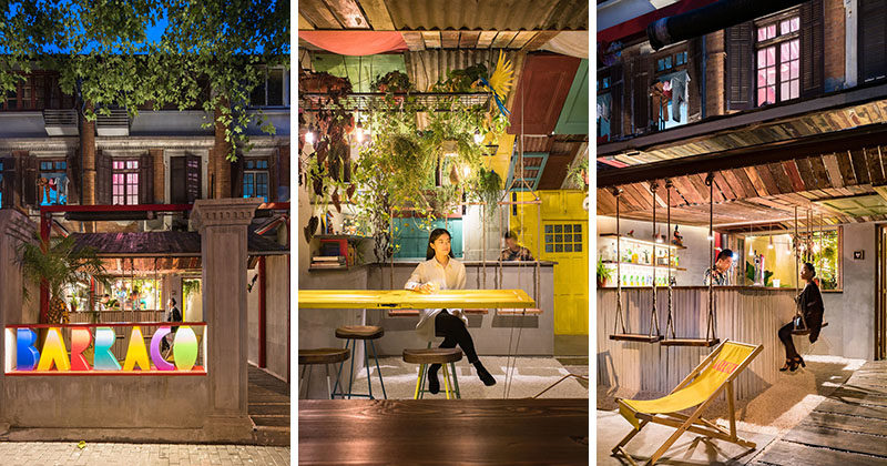 Q&A Architecture Design Research have designed Barraco, a new bar in Shanghai, China, that features recycled materials, swings and a hanging table. #BarDesign #InteriorDesign