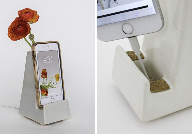 STAK Ceramics have designed a collection of multi-purpose phone and tablet holders that have containers, planters or vases as part of their design. #PhoneHolder #TabletHolder #HomeDecor #Design