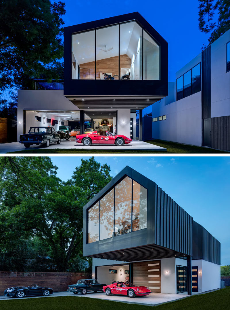 Matt Fajkus Architecture have recently completed the design of a new house in Austin, Texas, that features a huge car showroom / garage and a large cantilever. #ModernHouse #Garage #Cantilever #ModernArchitecture