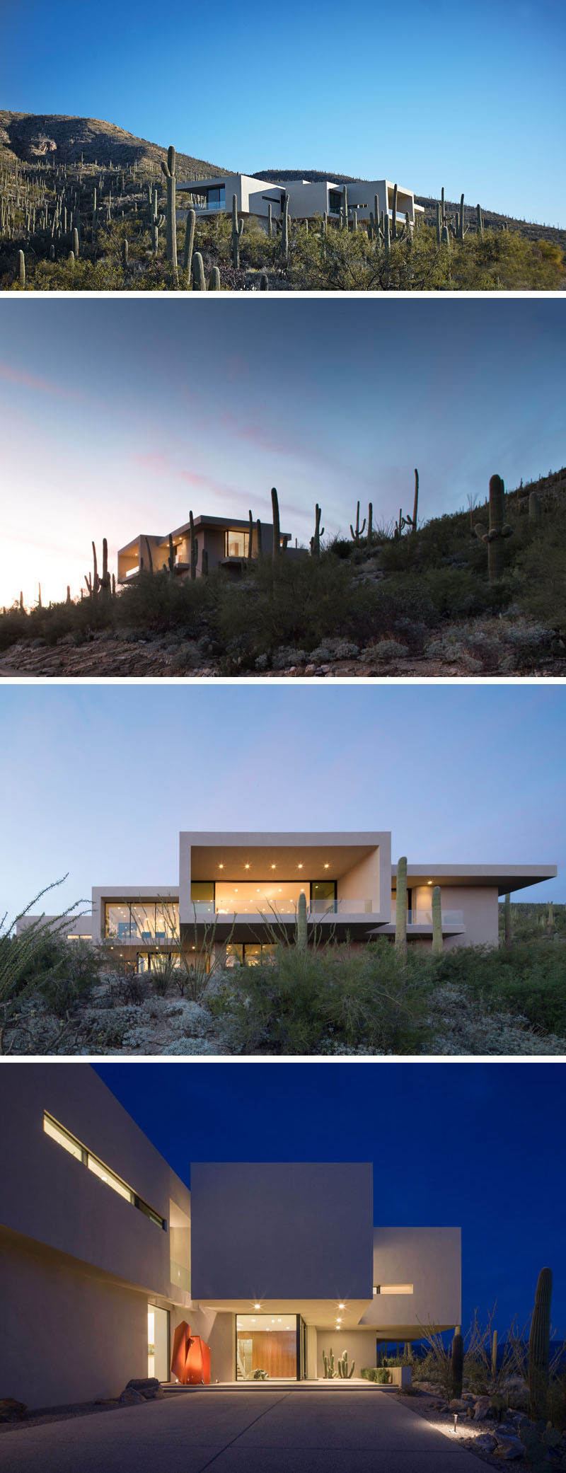 Kevin B. Howard Architects have designed a modern house in the foothills of Tucson, Arizona, for their client who requested a "modern, minimal home: a pristine box that seemed to have landed in the desert.” #ModernHouse #Architecture