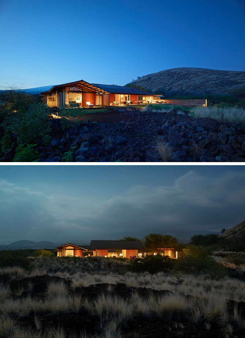 California based firm Walker Warner Architects, have designed Kahua Kuili, a contemporary house on the Big Island of Hawaii, that's a modern interpretation of a classic Hawai’i summer camp. #ContemporaryHouse #HouseDesign #Architecture