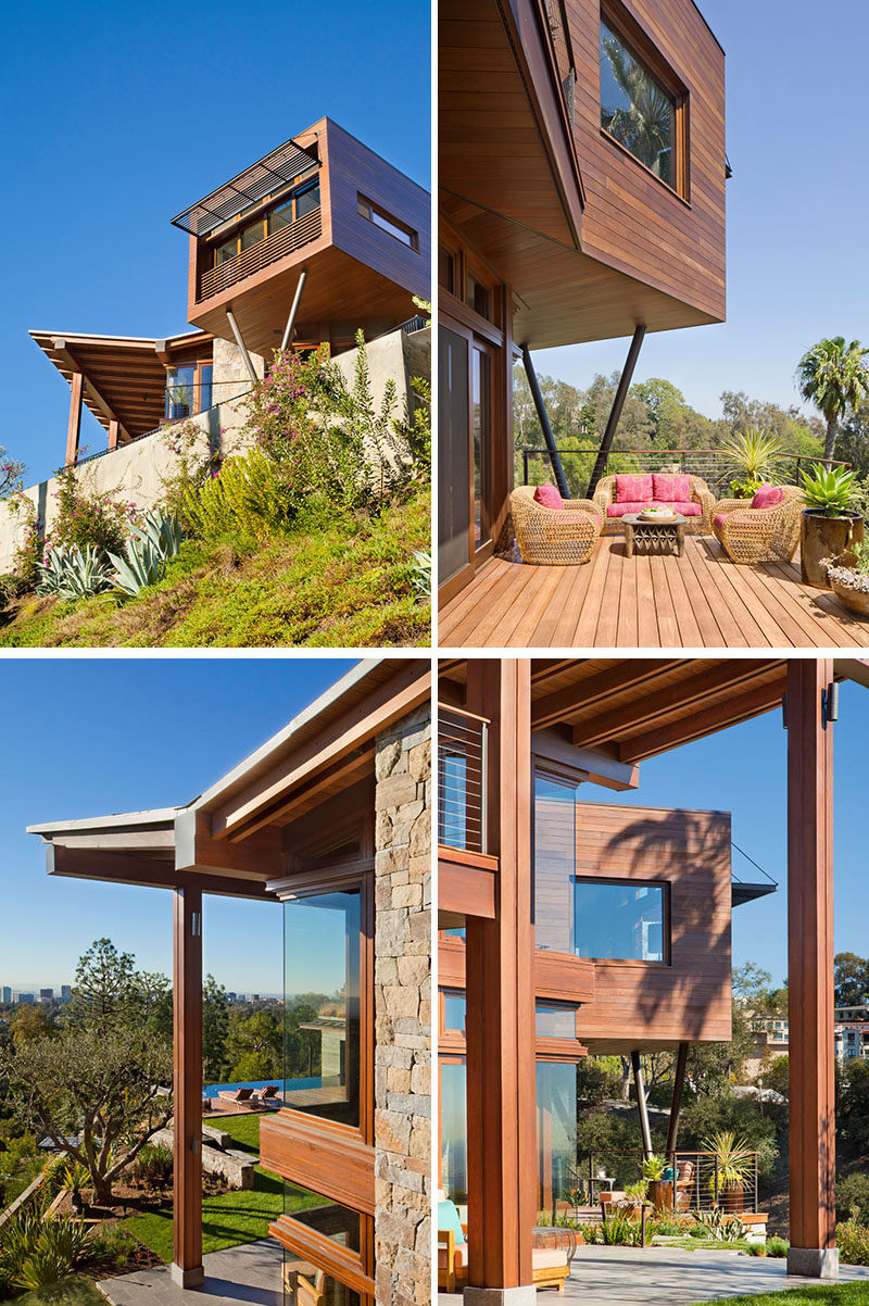 This modern house uses supports to hold up overhangs and expansive roof lines. #Architecture #ModernHouse