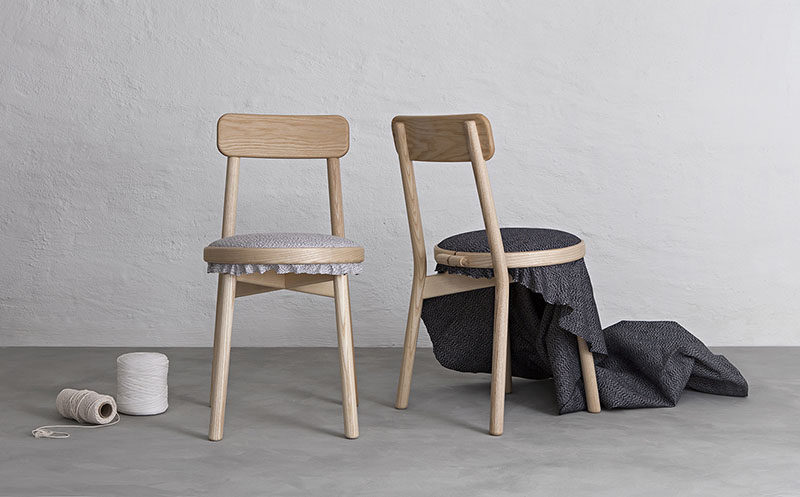 Swedish design firm Stoft Studio, have created the Canvas Chair, a simple wood chair that's been designed with an embroidery frame to highlight the upholstery on the seat. #DiningChair #WoodChair #Design #Furniture