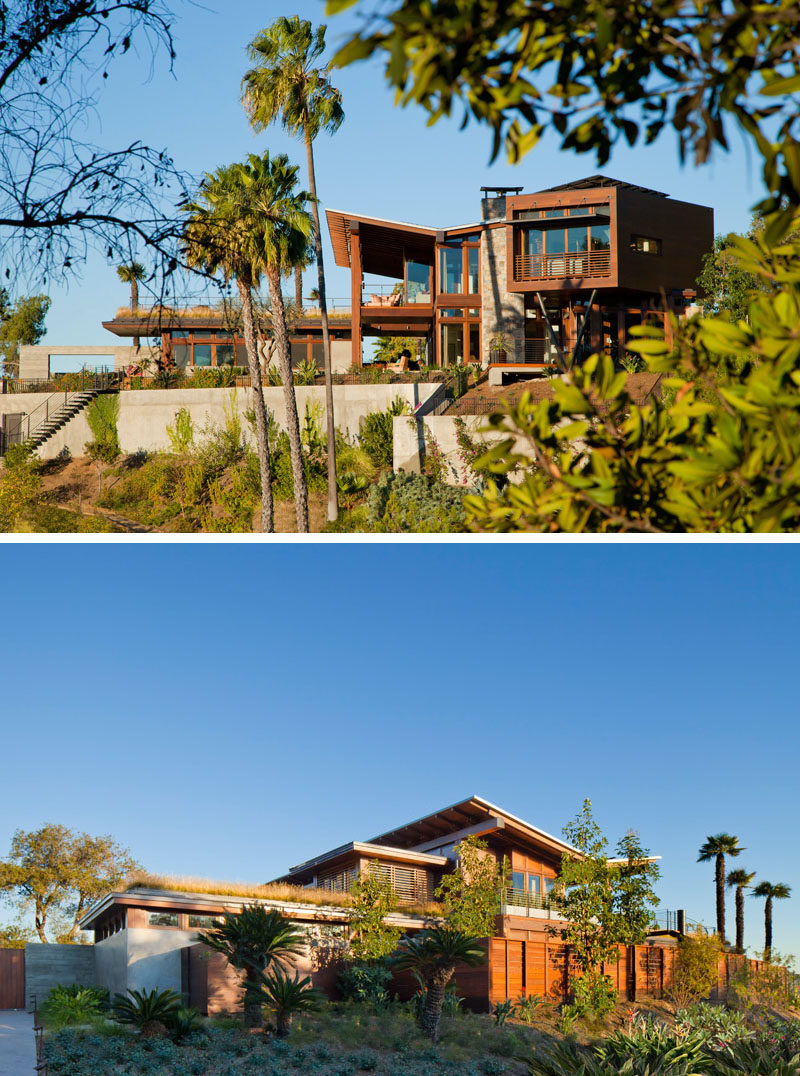 Architecture firm KAA Design, have completed a new modern hillside house in California, that sits on a southern flank of the Santa Monica Mountains, surrounded by trees. #ModernHouse #Architecture