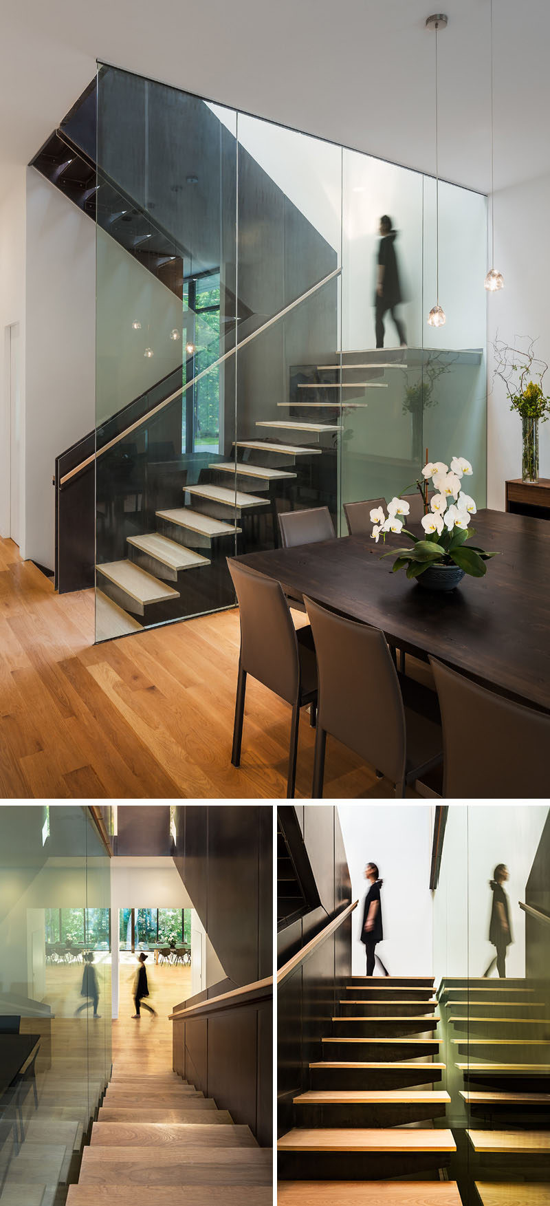 A staircase fabricated from wood and hot-rolled steel leads to the second floor of this modern house. #Stairs #Staircase #SteelStairs