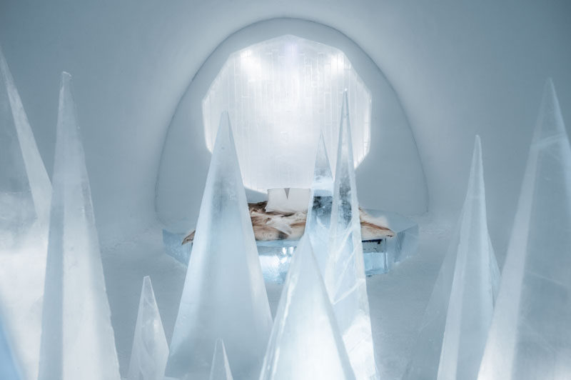 The Swedish ICEHOTEL has opened for 2017. The hotel, which is made from ice, has a collection of art suites that are individually themed and are hand carved by artists from around the world. #ICEHOTEL #Sweden #Travel #Art #Sculpture