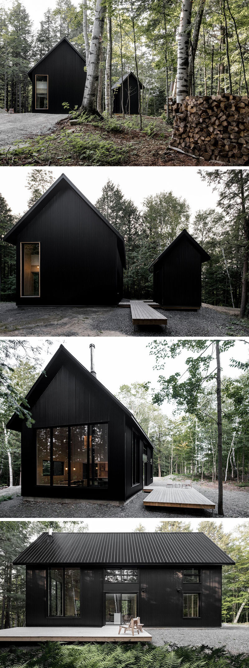 The inspiration for this cottage comes from traditional shapes and chalet designs, however the architects gave it a modern twist by creating a black monochrome exterior. #ModernCottage #BlackArchitecture