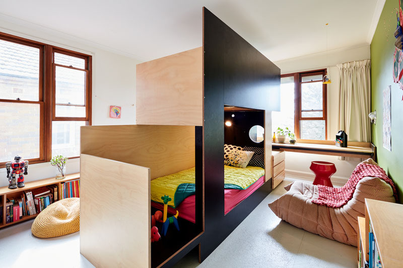 MAKE have collaborated with Tanguy Le Moing to create a bunk bed that splits the bedroom in two, creating a separate space for each child. #BunkBed #ModernBedroom #KidsBedroom