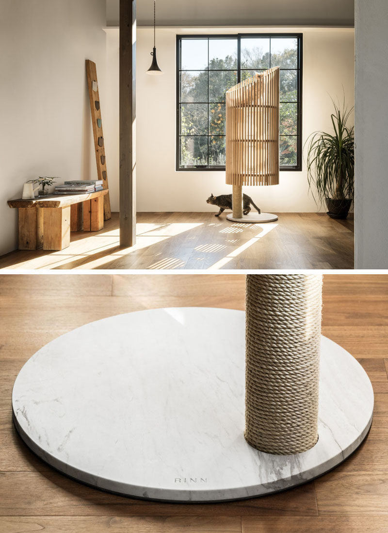 Designer Yoh Komiyama has designed NEKO, a modern cat tree that offers a natural wood home for the family pet that also fits in with a modern interior. #PetFurniture #Cats #CatTree #ModernCatTree