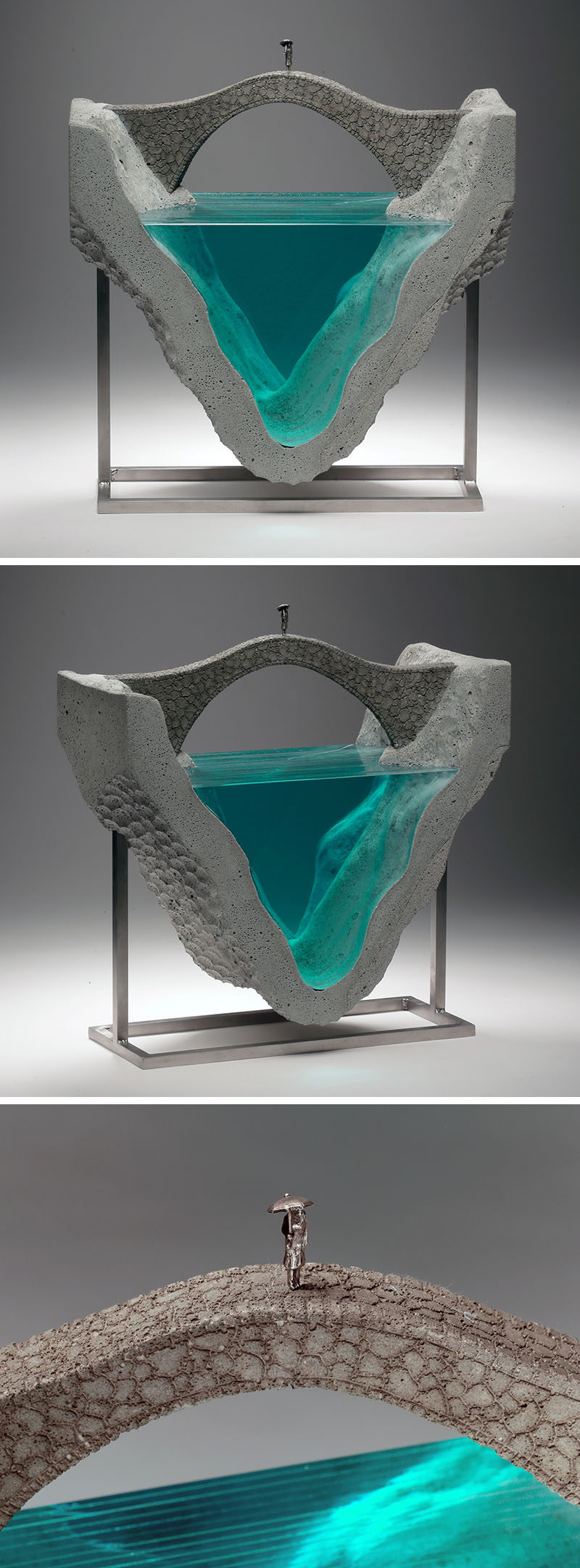 Inspired by landscapes of oceans and bodies of water, Ben Young creates concrete and glass sculptures and each of his pieces are hand drawn, hand cut and hand crafted. #Art #Sculpture #Concrete #Glass