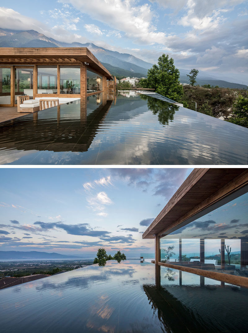 At the top of this hotel, there's a rectangle wading pool with sweeping views of the mountains and the surrounding local area. #WadingPool #Pool