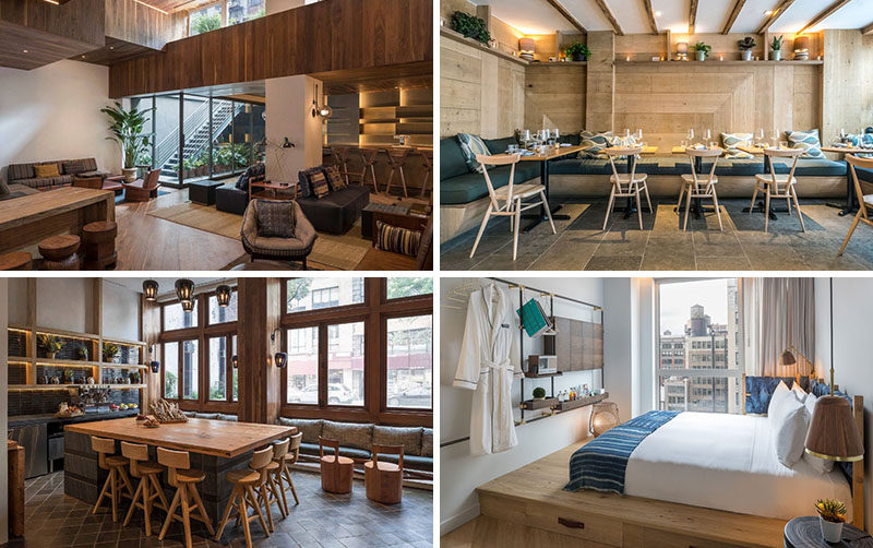 Sam Gelin, owner of Craft Hospitality has launched MADE, his first modern hotel in New York City, that features warm wood accents throughout. #ModernHotel #NYCHotel #MADEHotel #HotelInterior