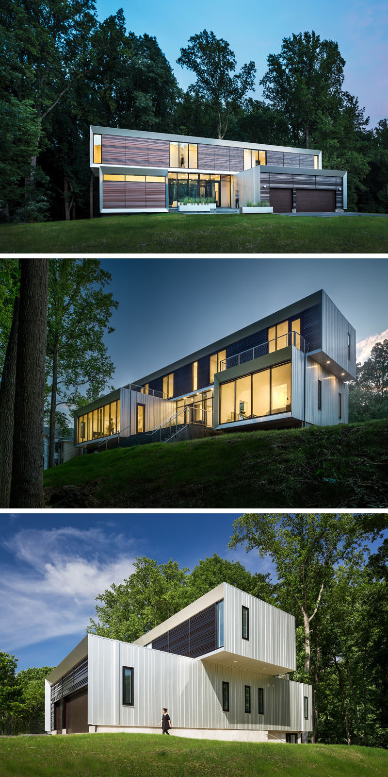 Höweler+Yoon Architecture have designed the Bridge House, a multi-generational family home in McLean, Virginia, that sits between a suburban development and a protected wooded area. #Architecture #ModernHouse