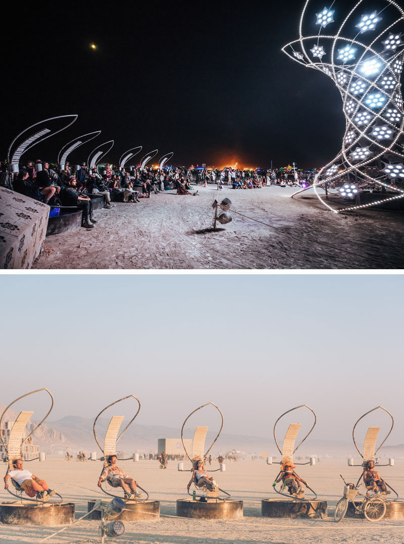 Ilumina is a 37-foot tall interactive art installation that was designed by Pablo Gonzalez Vargas and was shown at Burning Man 2017. #Sculpture #ArtInstallation #Design #Art