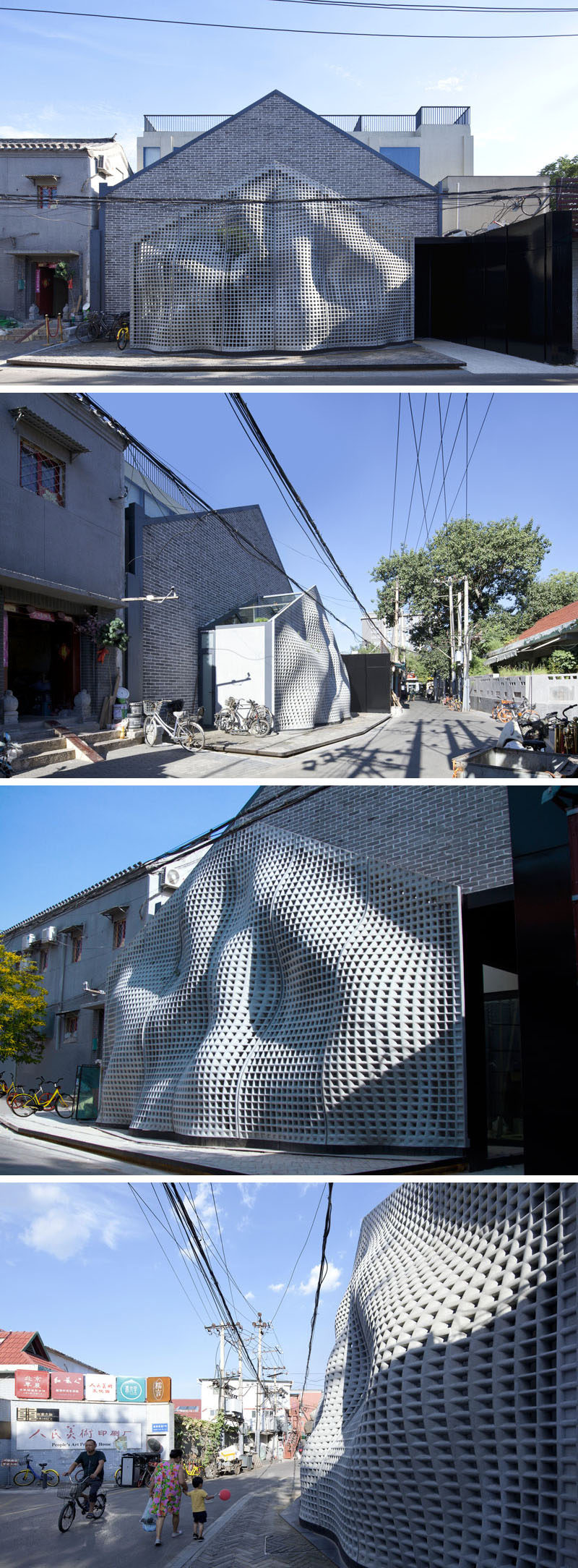 During the day, the sculptural concrete panels on this house look like a flowing piece of fabric. #SculpturalFacade #Architecture