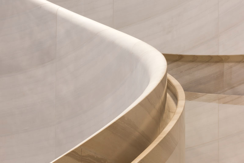 This Apple Store in Singapore features a hand-carved, curved stone staircase with built-in handrails. #Staircase #Stone